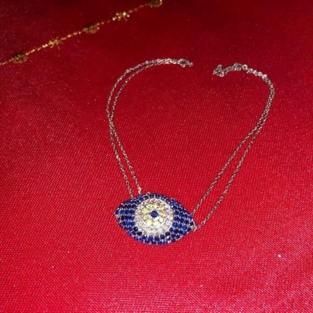 925 Sterling Silver Evil Eye Pendant Necklace Blue